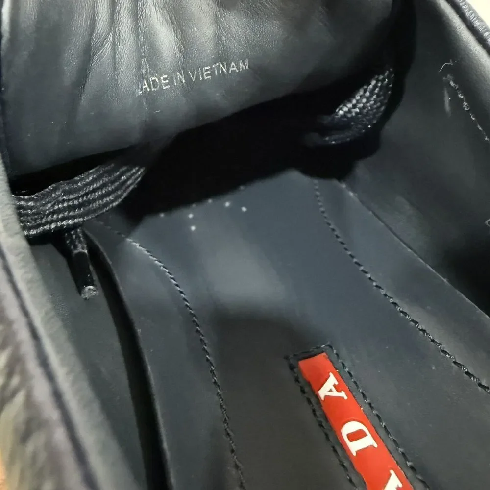 LUXURY PRADA SNEAKERS SHOES BLACK BUFFALO SKIN NAVY BLUE MEN'S 9.5 US 10.5 - Picture 13 of 14